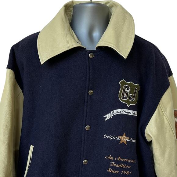 Vintage Guess USA Letterman Jacket 1981 Leather Wool Varsity Coat Men's Large - Picture 3 of 11